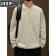 JEEP SPIRIT Henry collar long-sleeved t-shirt for men 2025 new solid color retro simple bottoming shirt autumn loose v-neck sweatshirt black 99539 long sleeve 4XL