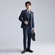 LiLang Youth Business Men's Double Stretch Suit Suit Men's Solid Color Stretch Easy Care Three-piece Suit Dark Blue (A5QXF101SA) 175A