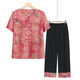 Camisa de verano Blue Flag Grandma Set de dos piezas de dos piezas de moda y de moda Mam y de manga corta Pantalones de ropa de mediana edad y ancianos LQ6626 Red Set XL Recomendado 80-100Jin [Jin equivale a 0.5 kg]