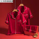 
Langsha couple pajamas for women in spring and autumn styles for marriage and new marriage year red ice silk long sleeve men's home clothes gift box set 1098 men embroidered women small yellow flowers (gift box) one size male L+ female M