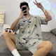 Mu Fengqing pajamas men's summer short-sleeved cartoon teenager junior high school student cardigan home clothes plus fat plus size men's pajamas 6624 short-sleeved suit M standard (high 165100Jin [Jin equals 0.5 kg])