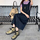 Retro age-reducing denim strap skirt for women spring and summer large size fat mm Korean style student cute embroidered suspender dress blue and gray [MY-8858] S