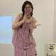 Pajamas à suspense de Shantoulin Village pour femmes en été avec poitrine rayures en deux pièces 2025 Nouveaux vêtements de nuit sweet simples AF9207 Xiaoyunduo Set Pad fixe poitrine M M