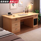 Solid wood desk student home study desk writing desk simple office desk bedroom with drawer desktop computer desk basic model-five drawers and one cabinet maple cherry wood color 100*40CM