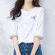 T-shirt à manches à trois quarts aux yeux de côté pour les vêtements pour femmes de la mode, mince et petit ventre 2025 Nouveau haut à manches à mi-manche W6172 Bleu à mi-manches M recommandé 80-105jin [Jin est égal à 0,5 kg]