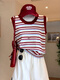 Plus Size Women's Red Striped Sleeveless Knitted Vest Summer Fat Millimeters Slim Appearance Wear Inside Out and Wear Beautiful Red Striped Tops Huge Good-Looking Sleeveless Tops M 80-100Jin Jin is equal to 0.5kg
