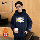 NIKE Nike Boys Hooded Sweatshirt with Velvet 2025 New Autumn and Winter Girls' Clothing Big Children's Thickened Top to Keep Warm in Winter Indigo 2233 Velvet and Thickened High Weight 160/L Recommended Height 152-158cm
