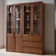 Yuanlin beam solid wood bookcase study room with glass door bookshelf wall storage rack walnut storage cabinet new Chinese display cabinet 120-33-200cm walnut bookcase