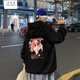 
Wu Quanwan Fat Brother Fatty 90-230Jin[Jin equals 0.5 kg] Sakura Sweater High Street Ins Thick Hood Autumn and Winter Style Hip Hood Men's Fashion Brand Loose Street Blowing Hiphop Jacket Trendy and Weight WY679/Black XL