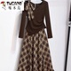 
Woodpecker (TUCANO) checked skirt women's suit irregular off-shoulder long-sleeved lace-up top thin 2025 early autumn new dress 829-Single top L