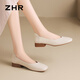 ZHR thick heel boat shoes for women, shallow mouth simple women's shoes for summer commuting single shoes for women AH677 beige 40