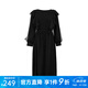 S.DEER San Dior Women's Round Neck Accordion Pleated Ruffle Mesh Dress S231Z1278 Black/91 L/170