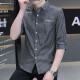 森马（Semir）商场同款男装2025夏季衬衫男条纹中袖韩版修身潮流半袖休闲小衫男 HT684黑色 M 90-105斤穿