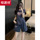 Hengyuanxiang new Chinese suit for women 2025 summer new style button Chinese style casual sportswear printed shorts shorts two-piece set dark gray S