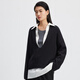 Drei-Farben lose Schulter Silhouette Deep V entspannender Pullover