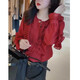 Commandant Bear 9857 Big Aimei Yiyuan 2025 AUTOMNE NOUVEAU COULE ROND PLAIS PLAISE CHIRT LONG TOP TOP TOP RED Shirt Red Shirt M
