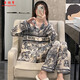 允桐感熊猫长袖睡衣女春秋季开衫冰丝薄款可外穿两件套家居服夏天 b693黑色小狗 L 码100-120斤