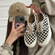 ANAHEIM Black and White Chess Board Classic Retro Men and Women Chaussures de chaussures basses Low Top Poutian SN3879 WS Low Top Checkerboard 35 (la plus demi-taille)