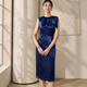 ROEYSHOUSE Lai high-end dark blue slim dress 2025 summer new fashion satin sleeveless midi skirt 12095 dark blue 2XL