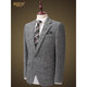 RESHILY gray wool suit for men, autumn and winter thickened slim business dress, high-end woolen professional formal wear, wool floral gray 2-piece set, jacket + trousers L (50) /175A, default size 32 pants