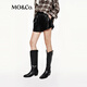 MO&Co. Shorts 2025 Autumn New Product Light Rock Plain Leather Elastic High Waist Loose Black Casual Pants MBE3SOT016 Black S /160