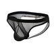Men's sexy double thong mesh transparent low-waist hip lifting back empty slim sexy youth solid color underwear for men black L