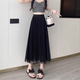 Mesh skirt for women, Spring and Autumn 2025 new summer drape high waist slim pleated long skirt covering hips 1369 American black* mesh fairy skirt XL (recommended [125Jin[Jin equals 0.5 kg]-140Jin[Jin equals 0.5 kg]])