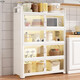 Gabinete de almacenamiento de almacenamiento de múltiples capas de cocina SELLE montada en el piso de la cuenca de verduras a prueba de polvo, platos, macetas y utensilios con puertas y gabinetes de cinco capas 60*40*136 Blanco espesado mejorado 695 695 mejorado 695