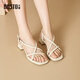 Dadong (dusto) Dadong strap sandals women's shoes 2024 summer new style fashionable casual elegant thick heel square heel 1050 beige 38