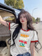 GTYUWVG2025 Nouveau modèle de t-shirt à manches courtes pour femmes pour les femmes devant les épaules Coton Pure Produits européens Lâche et à la mode Princement Top Summer INS TRENDY 6197 Collier rouge noir Imprimerie rose S