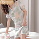 MODAL 2025 NOUVELLE NIGHNGOWN POUR FEMMES Ice d'été Silk Silk à manches courtes pyjama mince Femmes d'été Imitation Silk Robe d'été Mint Blue M9928 [Garnières courtes / pavé sans poitrine] L 165