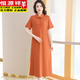 Hengyuanxiang Polo neck dress pure cotton women's summer lapel long over-knee loose sports and casual large-size short-sleeved T-shirt skirt green 9859 model 5XL 160-170Jin [Jin equals 0.5 kg]