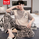 Catman Miiow Pure Cotton Pyjamas Herren Sommer kurzärmelige Hosen Jährlich-auf-Sommer-Dünne Baumwolle Largesize Casusize-Home-Kleidungsstückset YS9201 L Geeignet für -120jin [Jin gleich 0,5 kg] Verschleiß
