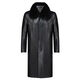 An Chuxia middle-aged and elderly long knee-length leather windbreaker men's autumn and winter warm genuine good leather men's dad winter coat warm whole body long black + fur collar thickened XL 180/recommended weight (135-150Jin Jin equals 0.5 kg)
