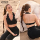 WISKII new style halterneck sports bra for women with chest padded sports vest for outer wear yoga wear fitness wear Pilates top for women ballet pink M
