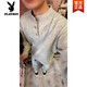 Playboy (PLAYBOY) Gray American Henley Collar Knitted Sweater Men's Long Sleeve Lazy Style Cleanfit Bottoming Sweater Jacket Light Gray High Quality 2XL