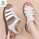 Woodpecker 2025 new leather mother sandals for women in summer soft sole comfortable middle-aged and elderly leather shoes for women non-slip lightweight elderly shoes white 1283-Pie Rome sandals 35