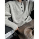 POUM men's joint Henry collar sweater men's American lazy style retro high-end loose woolen sweater jacket men JCF-909 gray XL