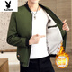 Playboy (PLAYBOY) Jacket Men's Jacket Autumn Thick and Optional Large Size Casual Men's Tops New Young and Middle-aged Men's Clothing 2090-Khaki Velvet Thickened Black Velvet XL 110-130Jin Jin is equal to 0.5 kg