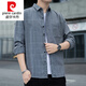 Pierre cardin knitted American plaid shirt jacket for men 2025 spring and autumn style trendy long sleeve men young people loose casual and versatile K12108 white M