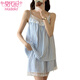 
Modal Yunduo Cotton Pajamas Women's Summer Korean Style Sweet Lace Sling Shorts Set with Chest Pads You can wear Outside Home Suit 838# Black Small Cherry M 80-100Jin[Jin equals 0.5 kg]