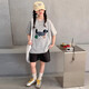 
Girls Summer Set 2025 New Junior High School Girls Summer Fashion Short Sleeve Shorts Girls Children's Summer Top Gray Set 160