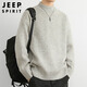 JEEP SPIRIT Jeep half-turtleneck sweater for men in autumn and winter trendy brand sweater for men with loose inner sweater, light gray XL