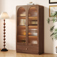 I love Sichuan Weizhong antique style glass door bookcase wine cabinet tea bar cabinet home living room standing cabinet TV side cabinet display storage locker 40*42*98 walnut color/delivered into the home