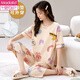 Modal Summer Thin Pure Cotton Pyjamas für Frauen mit Brustpolstern kurze Ärmel geschnittene Hosen Set koreanische süße und modische Baumwollhauskleidung mit Brustpolstern: 679 Barbie Bear M Frauen