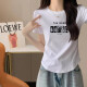 Gtyuwvg Camiseta de manga corta de algodón puro para mujeres 2025 Nuevo diseño curvado de verano y de moda top slim-slim estampado 6227 Curvado blanco Curvado S 80-100Jin [Jin es igual a 0,5 kg]