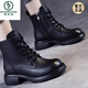 Spechtschuhe echtes Leder 2024 Herbst und Winter Neue Nicht-Schlupf-Frauenstiefel schlanke Martin-Stiefel weiche Sohle Lederschuhe plus Samt verdickte kurze Stiefel Schwarze Samt 35