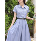 
[Give a belt] Literary and elegant blue dress for women 2025 new summer slim dress D1390 Blue S [100Jin [Jin equals 0.5 kg] below]