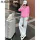 Magiopy International Luxus High-End-Marke Salt Fried Street Casual Sports Set Frauen Frühling 2025 Neue Langarm-Kapuzen-Sweatshirt Pink Top + White Hosen S (100jin [Jin entspricht 0,5 kg]))