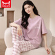 Catman Miiow New Summer Damen-Pyjama Kurzärärmelhosen dünne Frühlings- und Sommer-Outdoor-Kleidung zum Sommeranzug kurzärmelig + Hosen YZT-9717 M geeignet für (80-100jin [Jin gleich 0,5 kg]) Verschleiß